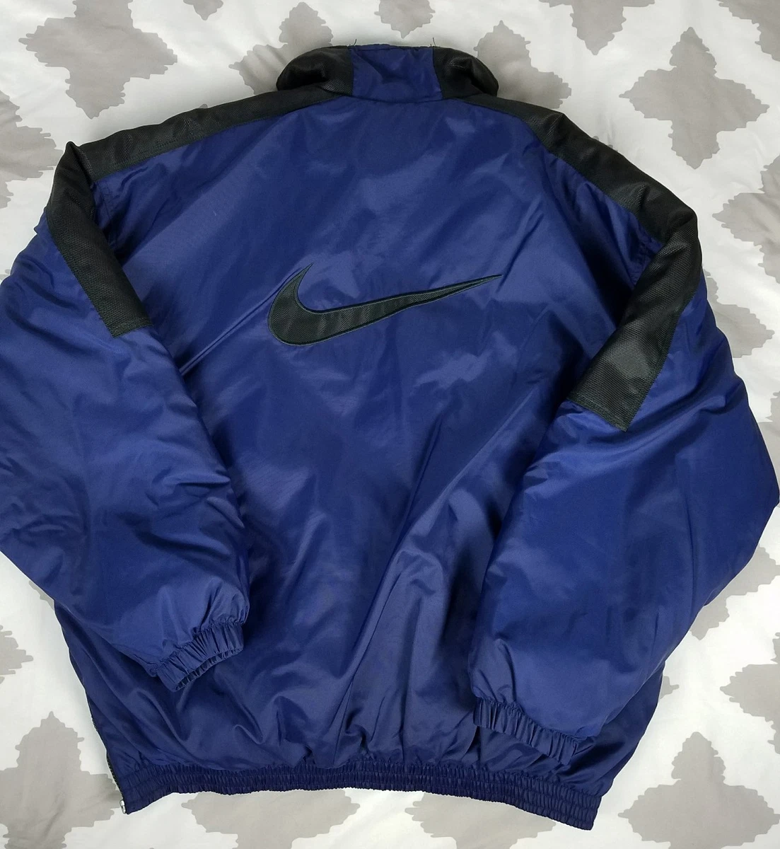 Nike Air Vintage Puffer Big Swoosh Logo Jacket 90s sz L Coat Blue