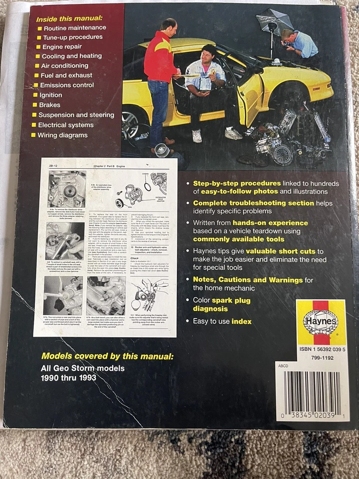 Geo Storm 1990 thru 1993 Haynes Repair Manual 40030 - Image 2 of 3