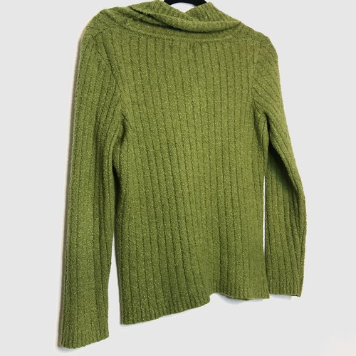 Alberto Makali Ribbed Chartreuse Lime Green Sweater Women’s Large Shawl Collar - 第 6/9 張圖片