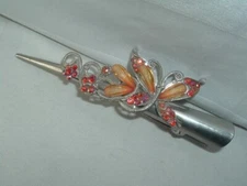 VINTAGE RED YELLOW BEAD BUFFTERFLY METAL DUCK BILL HAIR CLIP UP DO ACCESSORY