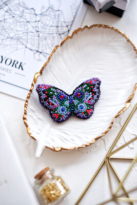 DIY Jewelry making kit ''Butterfly'', Seed beaded brooch, Bead Embroidery Kit