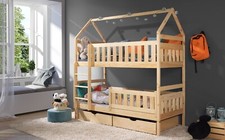 Etagenbett 90x200 Kinderbett mit Dach Hausbett Stockbett KIEFER inkl.Matratze