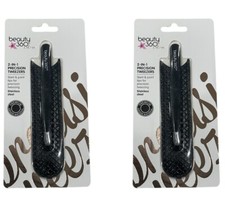 2X New Beauty 360 Salon 2 In 1 Precision Tweezers Slant  Point Stainless Steel