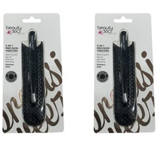 2X New Beauty 360 Salon 2 In 1 Precision Tweezers Slant & Point Stainless Steel
