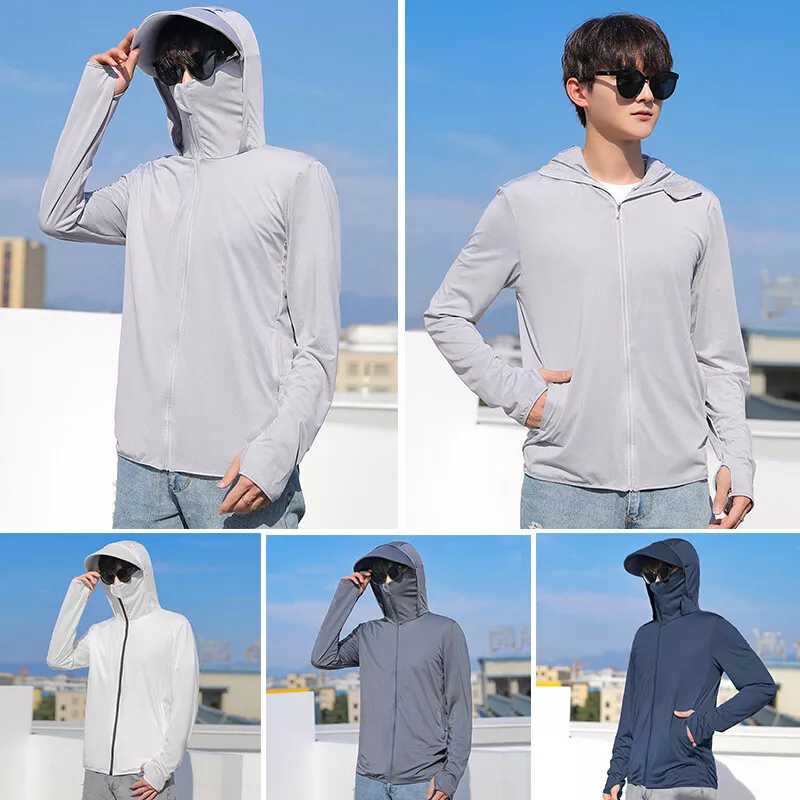 Men Sun Protection Long Sleeve Outdoor Sun Shirt UV SPF 50+ Hooded Fishing  Shirt