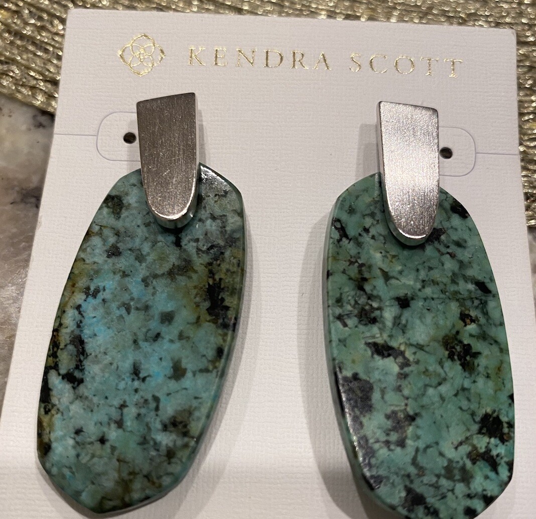 Kendra Scott Aragon Teal Agate Drop Earrings Silver Tone NWT-image