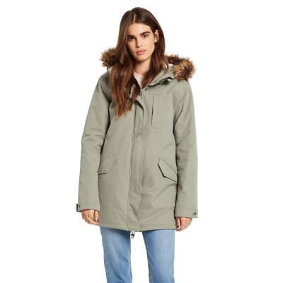 Volcom Women's Less is More 5K Faux Fur Hooded Parka, Green Tea, Medium