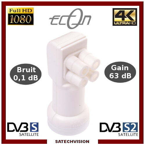 LNB Universel Quad 0,1 dB Ultra HD 4K étanche avec électronique scellée