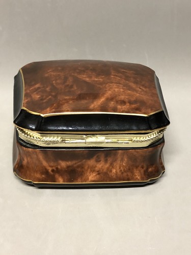 Fancy Ceramic Square Hinged Trinket Box Brown Marbled Black Band Gold Trim - Foto 5 di 11