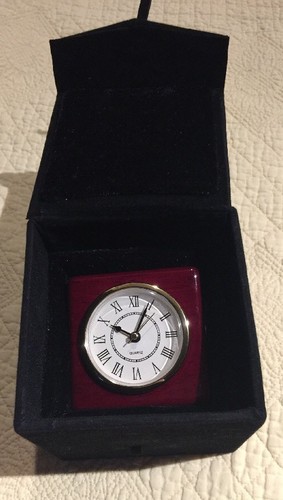Quartz Desk Top Clock In Dark wood Base New In Velvet Box 3x3x1.5” - Picture 6 of 9