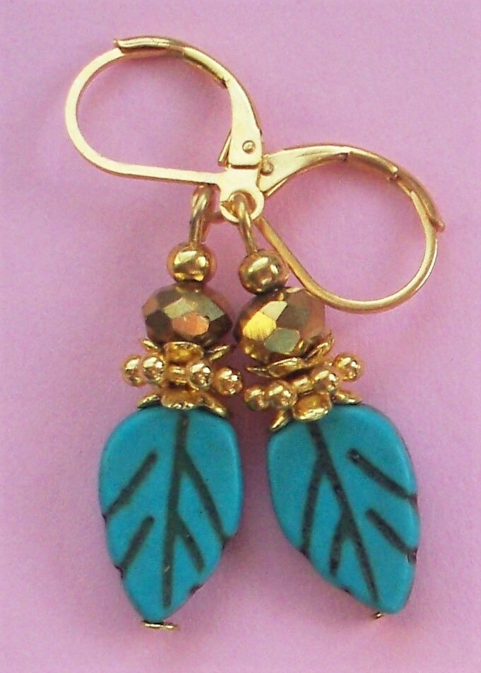 LEAF SHAPE HOWLITE drops handcrafted CHOOSE color & metal X2 | eBay