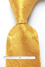 New Classic Paisley Gold JACQUARD WOVEN 100 Silk Men's Necktie Tie