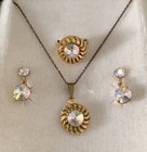 VTG Jeweline Original AB Rivoli Rhinestone Necklace Ring Clip Earring ...
