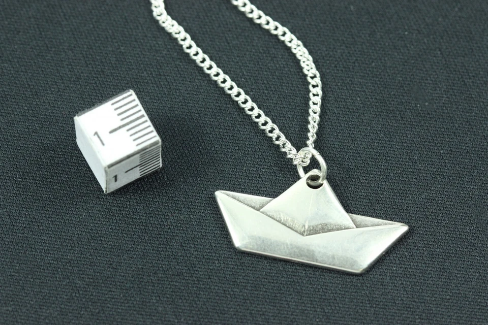 Miniblings Papierschiff Segelschiff Halskette 45cm Segelboot Origami gefaltet - Bild 2 von 4