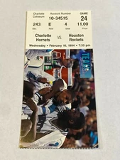Charlotte Hornets Houston Rockets Old NBA Ticket Stub #4 2-16-94 Hakeem Olajuwon