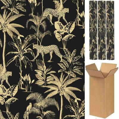 Restposten Tapete Savanne Schwarz Gold Metallic Tiere Palmen Dschungel Vögel