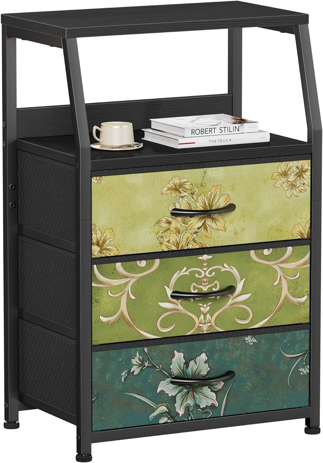 Furnulem Retro Nightstand with 3 Drawers and 2-Tier Shelf, Vintage 3