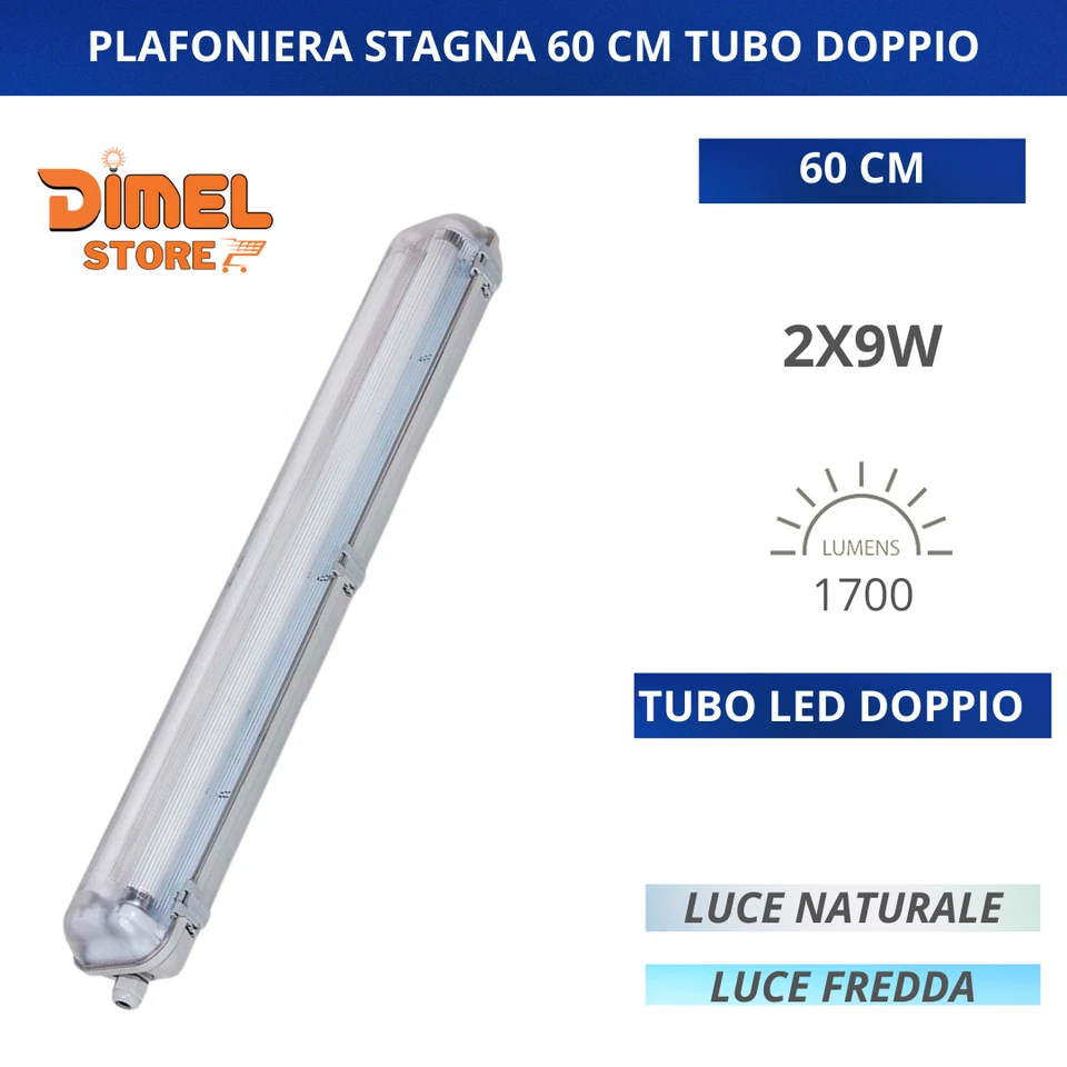 PLAFONIERA STAGNA completa DI NEON LED TUBO T8 60-120-150 CM 220V SOFFITTO IP65 - Image 3 of 4
