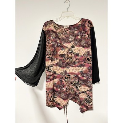 Y2K MKM Designs Plus 3X Paisley Leopard Mesh Bell Sleeve WHIMSIGOTH FAIRY Top
