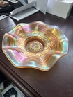 Dugan carnival glass bowl in a marigold  featuring Ski Star Pattern