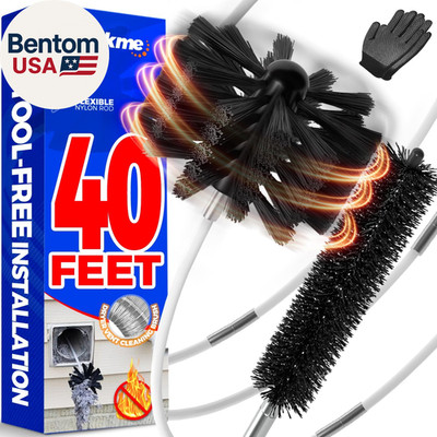 40 Feet Dryer Vent Cleaner Kit, Flexible Lint Brush with Drill Attachment, Exten