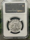 1942 Walking Liberty Half Dollar 50C Philadelphia Silver 0.9 BU/AU Uncert