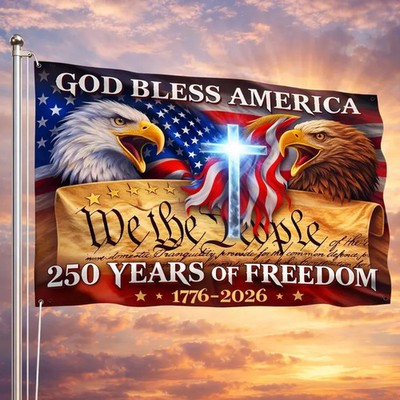 USA 250th Anniversary Flag 1776�2026 God Bless America Printed