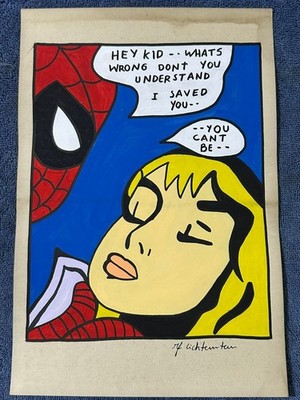 Roy Lichtenstein drawing and painting on old paper signed stamped vintage