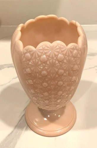 Fenton Rose Pastel Daisy & Button Pink Milk Glass Cupped Top