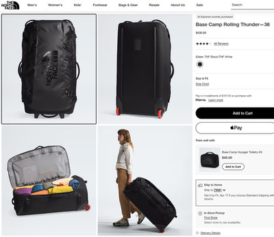 The North Face Rolling Thunder Collapsible Duffel Black 36''  $430.00 MSRP.