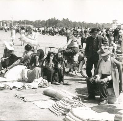 Vintage Photo Open Air Flea Market Street Vendors People Marketplace Outdoor