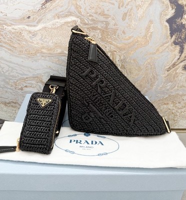Prada Raffia Effect Crochet Triangle Black Shoulder Bag | eBay