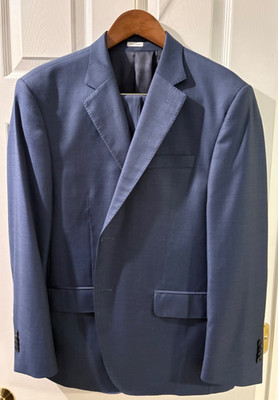 Peter Millar Flynn Solid Blue Two Button Suit Size 44 S Wool New w/o Tags