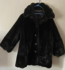 Vintage 70’s/80’s  Faux Fur Coat Below Hips SZ 16 XL  Disco/Glam Rock BLACK