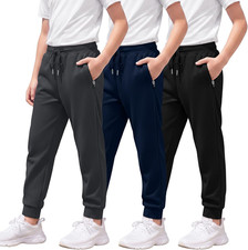 3 Pack Boys Mesh Joggers Sweatpants Quick Dry Lightweight with Zipper Pockets Ki
