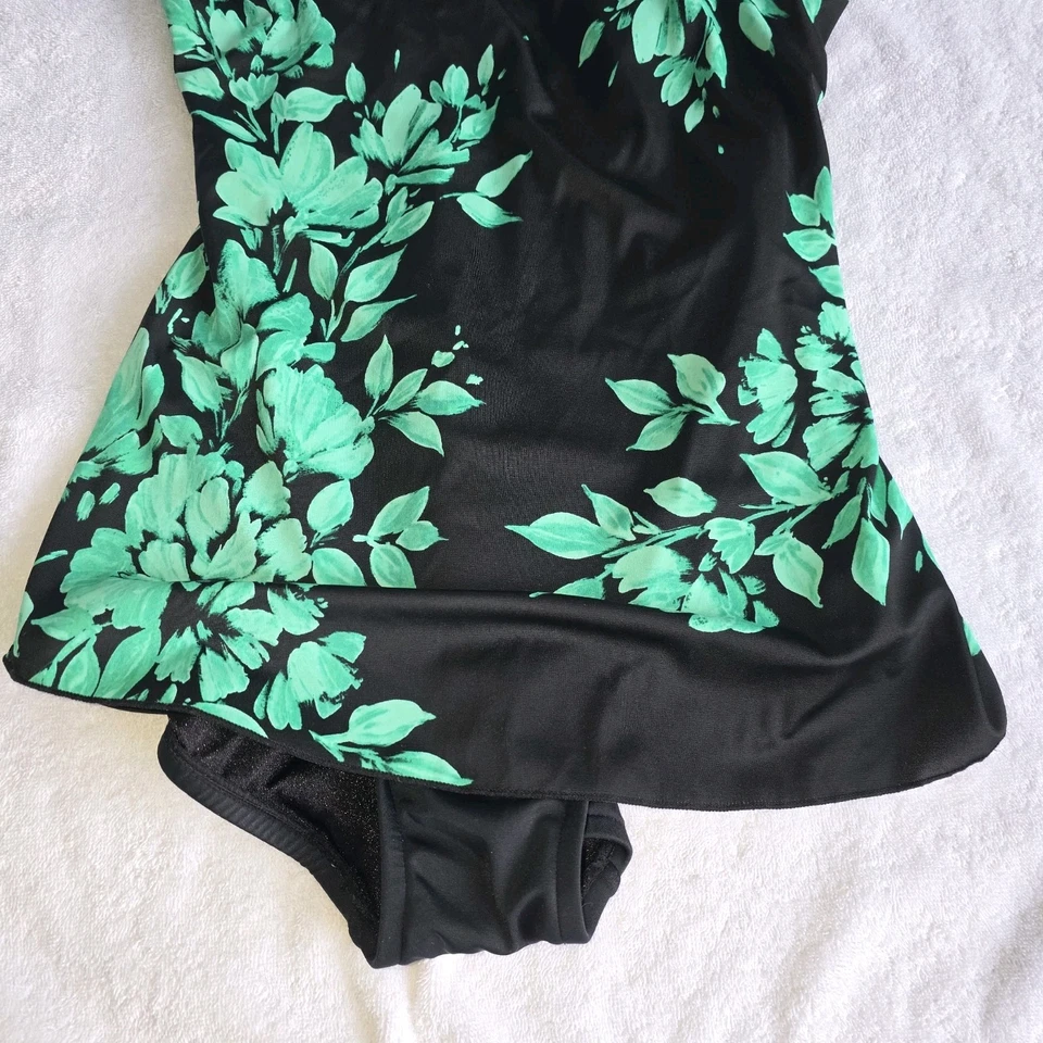 Traje de baño Maxine of Hollywood de una pieza con falda talla 10 tropical floral azul verde Foto 3 de 4