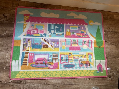 Barbie Dollhouse Rectangular Multicolor Game Rug Playmat 40x52in