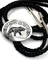 VTG Sterling Overlay Belt Buckle on Braided Leather Reata Belt L. Saufkie Hopi