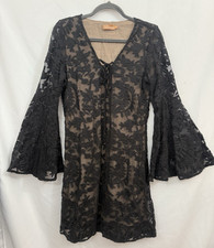 Bronte Sheer Embroidered Lace Overlay Dress Bell Sleeve Size S Whimsy Goth Fairy