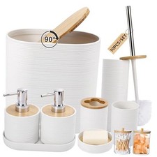 Bathroom Accessories Set with Trash Can, 2PCS Soap Bathroom Set White