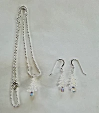 CHRISTMAS TREE EARRINGS & NECKLACE Set made with SWAROVSKI CRYSTAL AB, HANDMADE