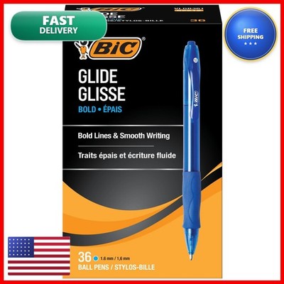 BIC Glide Bold Blue Ballpoint Pens Bold Point 1.6mm 36-Count Retractable