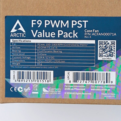 ARCTIC F9 PWM PST 92mm 4-Pin Case Fan Fluid Bearing 43 CFM 1800RPM - 5 Pack