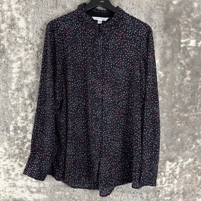 POPSUGAR Size XXL Polka Dot Confetti Button Up Shirt Black Long Sleeve Women