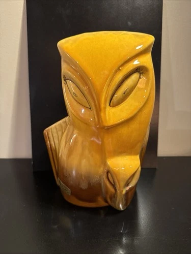 Vintage Haeger Pottery Owl Planter Mustard Yellow Mid Century