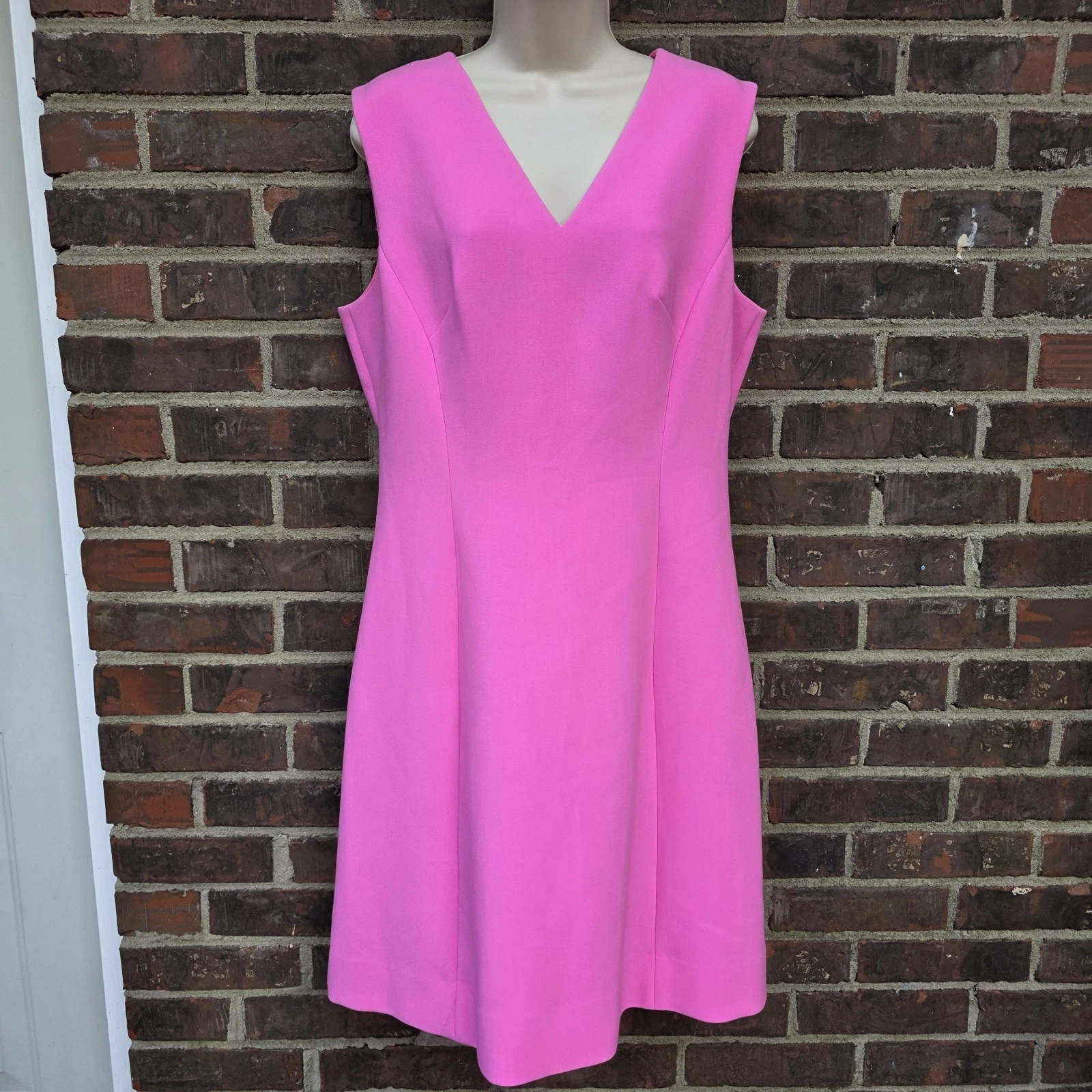 Abito Kate Spade A Line Carosel rosa caldo crepe nuovo con etichette taglia 12 senza maniche scollo a V