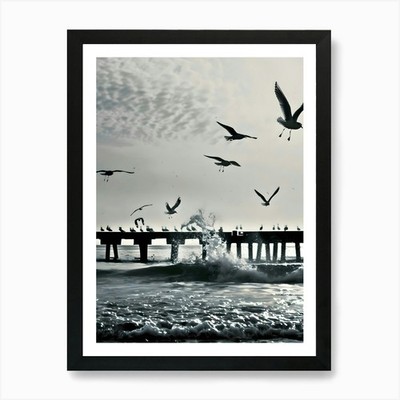 Möwen am Pier Kunstdruck gerahmt Wandbild Poster Leinwanddruck Bild