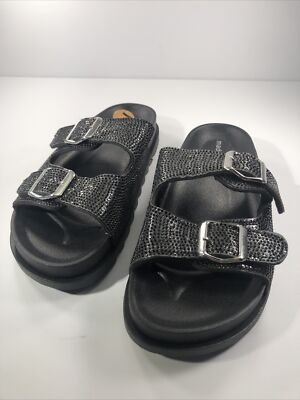 Madden Girl Women's Teddy-R Sandals Slides Black Rhinestone