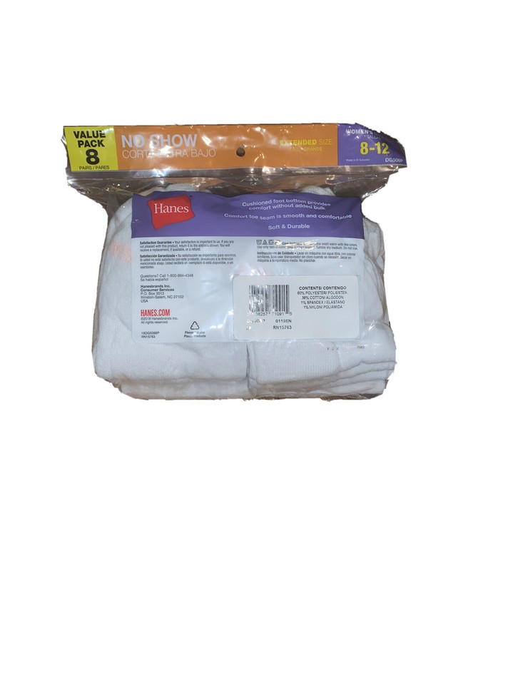 Brand New Hanes 8Pack Women's Extended Size No Show Socks Size 812