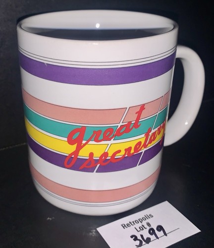 1970s 1980s Great Secretary Striped Ceramic Coffee Mug Cup